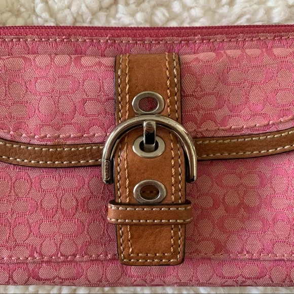 Coach Pink and Tan Wristlet Clutch - Picture 2 of 6